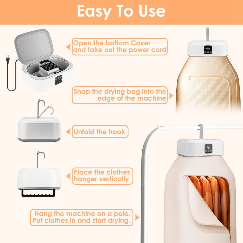 Sèche-linge portable compact avec minuterie, stérilisation UV, 2 modes de séchage et télécommande, idéal pour appartement, dortoir, voyage et maison 