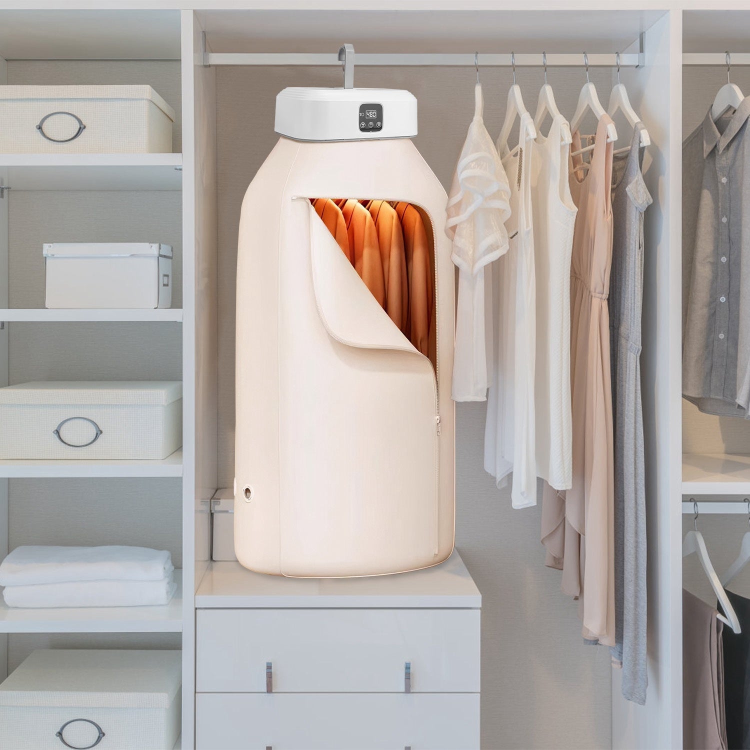Sèche-linge portable compact avec minuterie, stérilisation UV, 2 modes de séchage et télécommande, idéal pour appartement, dortoir, voyage et maison 