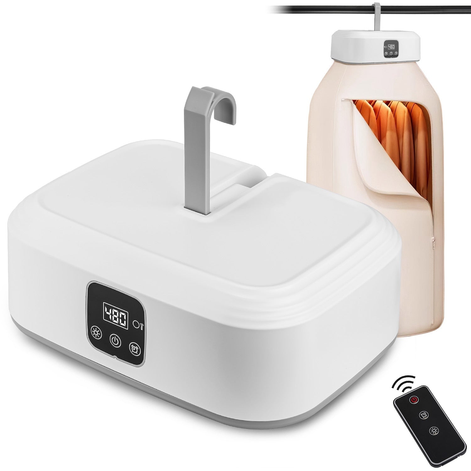 Sèche-linge portable compact avec minuterie, stérilisation UV, 2 modes de séchage et télécommande, idéal pour appartement, dortoir, voyage et maison 